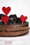 Valentine chocolate mousse layer gateau cake - closeup vertical.