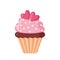 Valentine cupcake icon with hearts.