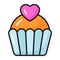 Valentine cupcake vector design with heart, editable icon