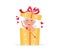 Valentine Cupid angel in gift box. Cute boy or girl cupid cartoon character