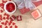 Valentine Day background with red hearts, gifts red heart
