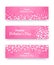 Valentine day banner set. Pink love coupons with hearts and happy text. Vector horisontal illustration.