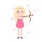 Valentine day blonde cupid girl with bow and love arrow.