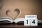 Valentine day book page heart with 14th daytime for celebrate. C