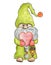 Valentine day card. Cute gnome with valentine heart. Watercolor drawing isolated on white background