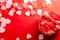 Valentine day concept. Soap Hearts and Heart jar with red background. 14 february, abstract, anniversary, background, banner