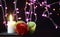 Valentine day decoration with lamp, flower and candle burning photoshoot