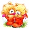 Valentine day. Funny teddy bear and red heart.