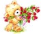 Valentine day. Funny teddy bear and red heart.