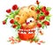 Valentine day. Funny teddy bear and red heart.