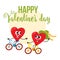 Valentine day greeting card design with heart characters riding bicycles