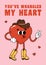 Valentine Day greeting card with groovy heart character in cowboy hat. Love concept. Template for poster, banner