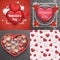 Valentine Day Heart Realistic 3d Symbol Transparent Doodle Background Greating Card Template Mock up Design Set Vector