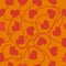 Valentine Day. Orange seamless background. Red heart pattern. Romantic congratulation. Love symbol ornament minimalist