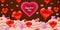 Valentine day papercut craft design horizontal banner, red pink balloon hearts and clouds. Template background for