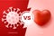 Valentine day vs coronavirus concept. love heart versus virus. protection covid sign vector illustration. COVID-19 prevention