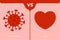 Valentine day vs coronavirus concept. love heart versus virus. protection covid sign vector illustration. COVID-19 prevention