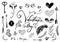 Valentine Day, wedding hand drawn lettering, outline romantic doodles