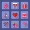 Valentine flat blue rectangle icons set for mobile or web site applications.