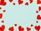 Valentine frame made red heart paper on cyan background with copyspace for concept of love