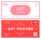 Valentine gift voucher. Romantic flyers templates, love holiday, pink and red discount coupons and certificates