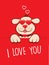 Valentine greeting card with funny dog falling in love