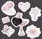 Valentine hand drawn vintage floral love set. Watercolor fashion clip art. Stickers collection