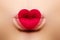 Valentine Heart on beautiful female Lips. Sweet Kiss. Love Makeup for Valntines Day. Shape Heart like Symbol of Love