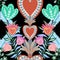 Valentine heart botanical seamless pattern inspired by traditional folk art embroidery designs textile or farbic print ornament