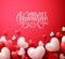 Valentine Hearts in Red Background Floating with Happy Valentines Day Greetings