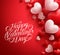 Valentine Hearts in Red Background Floating with Happy Valentines Day Greetings