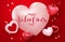 Valentine hearts vector concept design. Happy valentine`s day text in heart 3d realistic element for valentines day decoration.