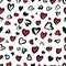 Valentine Leopard or cheetah seamless pattern. Trendy animal print. Spotted red and dark gray hearts imitate jaguar fur. Vector