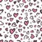 Valentine Leopard or jaguar seamless pattern. Trendy animal print. Spotted pink and dark gray hearts imitate cheetah fur. Vector
