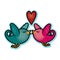 Valentine love birds with heart teal blue and magenta pink