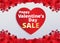 Valentine love card with red heart footer and sale text .