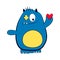 Valentine love monster blue with red heart. Isolated illustration.