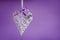 Valentine love white heart handemade on purple