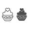 Valentine muffin line and glyph icon. Sweet cupcake sign vector illustration isolated on white. Cake with heart outline