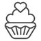 Valentine muffin line icon. Sweet cupcake sign vector illustration isolated on white. Cake with heart outline style