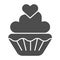 Valentine muffin solid icon. Sweet cupcake sign vector illustration isolated on white. Cake with heart glyph style