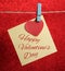 Valentine Note Paper Hanging On Line