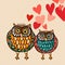 Valentine owl couple in love