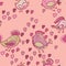 Valentine pattern with hearts, birds