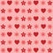 Valentine patterns. Hearts and flower on pink background