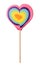 Valentine rainbow pride lollipop heart shaped candy love symbol on wooden stick isolated
