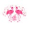 Valentine romantic card, two pink flamingos in love, vector illustration