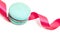 Valentine\'s blue macaron with pink ribbon