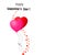 Valentine`s card with couple of red and pink heart balloons