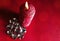 Valentine`s card: diamond hearts and candle.